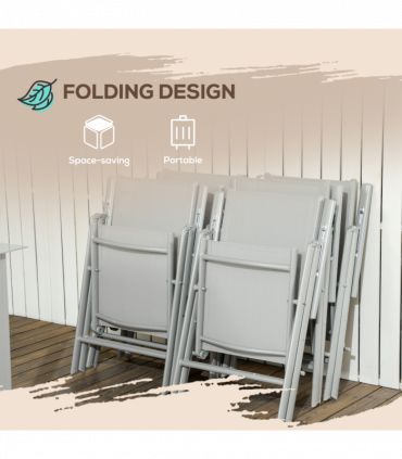 Outsunny 7 Piece Garden Dining Set, Outdoor Table and 6 Chair, Aluminium, Grey