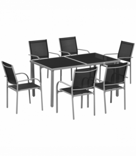 Outsunny 7 Piece Garden Dining Set, Steel Outdoor Table and Chairs, Black
