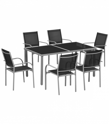 Outsunny 7 Piece Garden Dining Set, Steel Outdoor Table and Chairs, Black