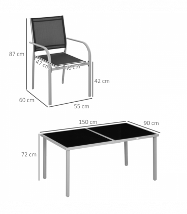 Outsunny 7 Piece Garden Dining Set, Steel Outdoor Table and Chairs, Black