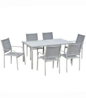 Outsunny 7 Piece Garden Dining Set, Steel Outdoor Table and Chairs, Grey