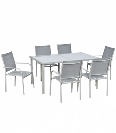Outsunny 7 Piece Garden Dining Set, Steel Outdoor Table and Chairs, Grey