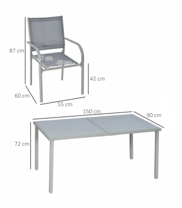 Outsunny 7 Piece Garden Dining Set, Steel Outdoor Table and Chairs, Grey