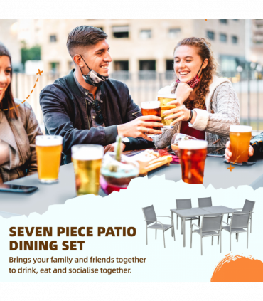 Outsunny 7 Piece Garden Dining Set, Steel Outdoor Table and Chairs, Grey