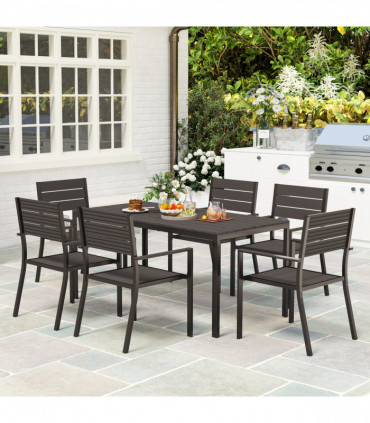 Outsunny 7 Piece Garden Furniture Set with Table and 6 Stackable Chairs