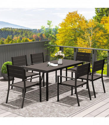 Outsunny 7 Piece Garden Furniture Set with Table and 6 Stackable Chairs