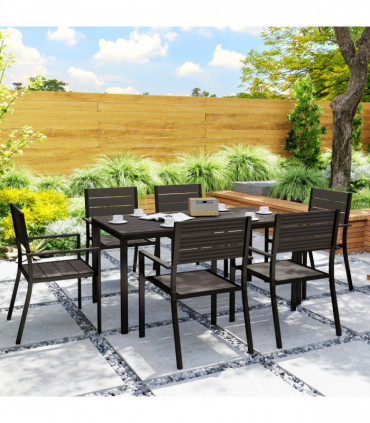 Outsunny 7 Piece Garden Furniture Set with Table and 6 Stackable Chairs