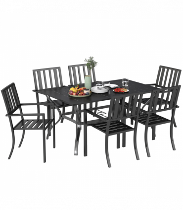 Outsunny 7 Pieces Patio Dining Set with Umbrella Hole, for Poolside, Garden