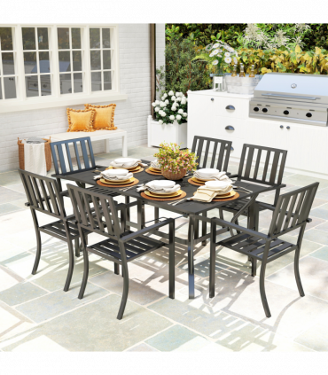 Outsunny 7 Pieces Patio Dining Set with Umbrella Hole, for Poolside, Garden