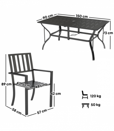 Outsunny 7 Pieces Patio Dining Set with Umbrella Hole, for Poolside, Garden
