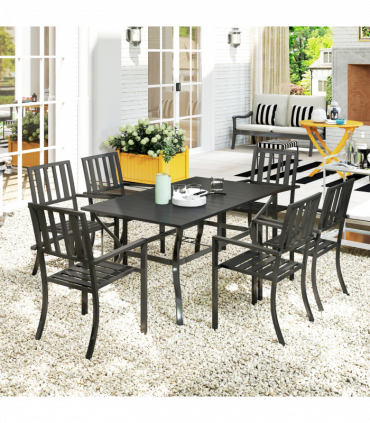 Outsunny 7 Pieces Patio Dining Set with Umbrella Hole, for Poolside, Garden