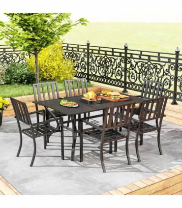 Outsunny 7 Pieces Patio Dining Set with Umbrella Hole, for Poolside, Garden