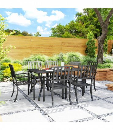 Outsunny 7 Pieces Patio Dining Set with Umbrella Hole, for Poolside, Garden