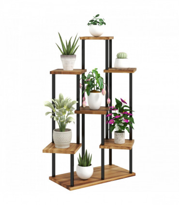 Outsunny 7 Tier Plant Stand, Tall Steel Wood Plant Shelf, Carbonised Finish