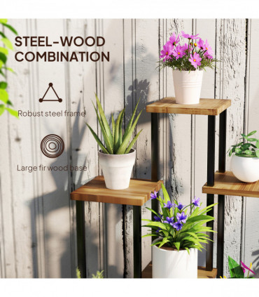 Outsunny 7 Tier Plant Stand, Tall Steel Wood Plant Shelf, Carbonised Finish