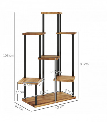 Outsunny 7 Tier Plant Stand, Tall Steel Wood Plant Shelf, Carbonised Finish