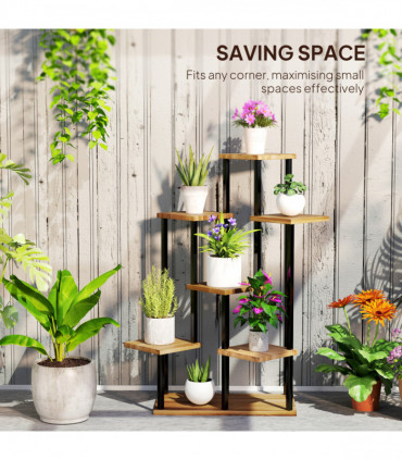 Outsunny 7 Tier Plant Stand, Tall Steel Wood Plant Shelf, Carbonised Finish