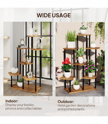 Outsunny 7 Tier Plant Stand, Tall Steel Wood Plant Shelf, Carbonised Finish