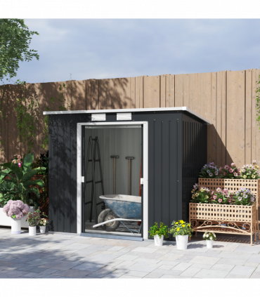 Outsunny 7 x 4ft Metal Garden Storage Shed w/ Double Door Dark Grey