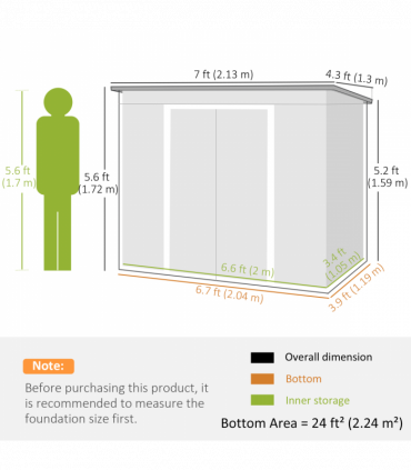 Outsunny 7 x 4ft Metal Garden Storage Shed w/ Double Door Dark Grey