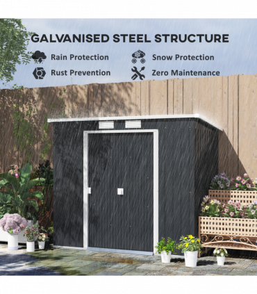 Outsunny 7 x 4ft Metal Garden Storage Shed w/ Double Door Dark Grey