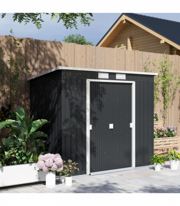 Outsunny 7 x 4ft Metal Garden Storage Shed w/ Double Door Dark Grey