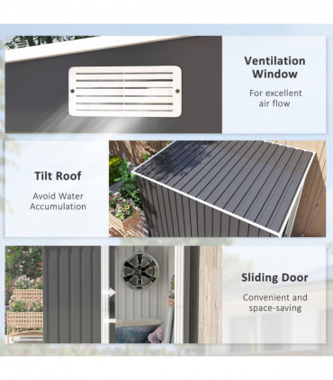 Outsunny 7 x 5FT Garden Shed w/ Foundation Lean to Metal Tool Shed Dark Grey