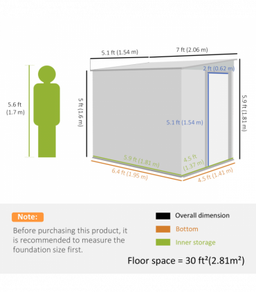 Outsunny 7 x 5FT Garden Shed w/ Foundation Lean to Metal Tool Shed Green
