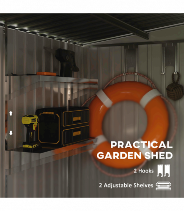 Outsunny 7 x 5FT Garden Shed w/ Foundation Lean to Metal Tool Shed Green