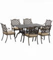 Outsunny 7-PC Cast Aluminum Patio Dining Set w/ Umbrella Hole & Cushion, Bronze