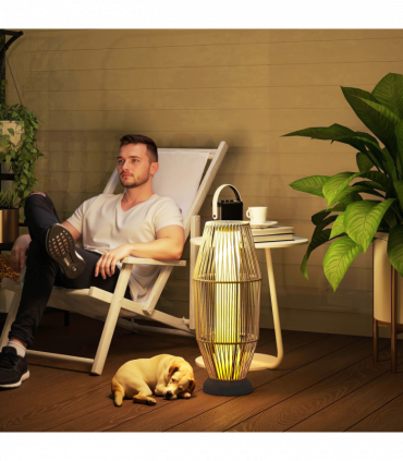 Outsunny 72 cm Rattan Solar Floor Lamp, Auto On/Off LED Garden Light, Grey