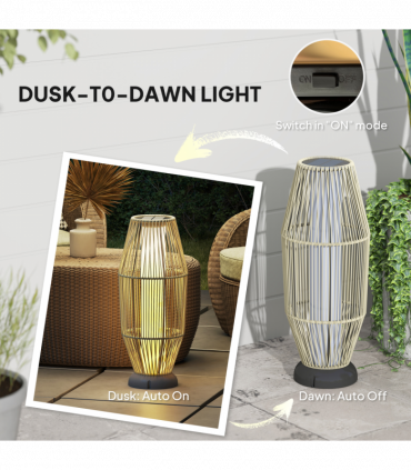 Outsunny 72 cm Rattan Solar Floor Lamp, Auto On/Off LED Garden Light, Grey