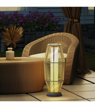 Outsunny 72 cm Rattan Solar Floor Lamp, Auto On/Off LED Garden Light, Grey