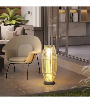 Outsunny 72 cm Rattan Solar Floor Lamp, Auto On/Off LED Garden Light, Grey