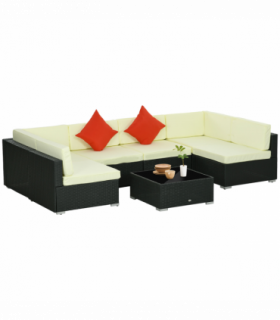 Outsunny 7PC Rattan Garden Furniture Set Coffee Table Buckle Structure, Black