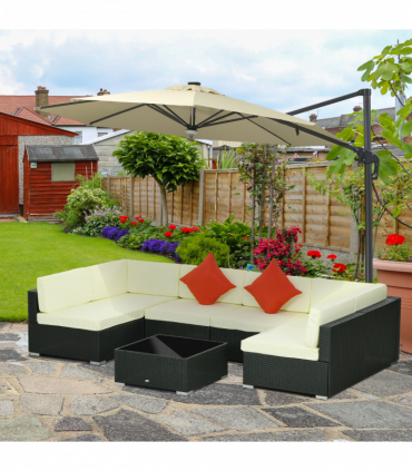 Outsunny 7PC Rattan Garden Furniture Set Coffee Table Buckle Structure, Black