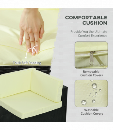 Outsunny 7PC Rattan Garden Furniture Set Coffee Table Buckle Structure, Black