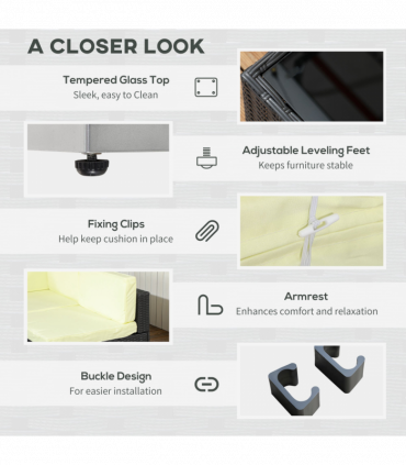 Outsunny 7PC Rattan Garden Furniture Set Coffee Table Buckle Structure, Black