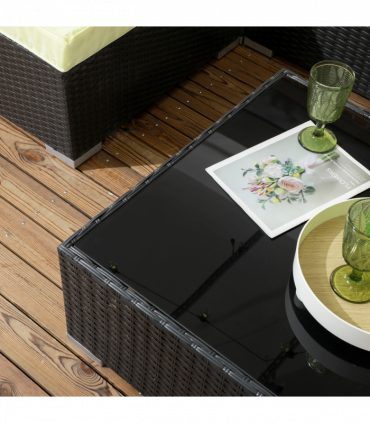 Outsunny 7PC Rattan Garden Furniture Set Coffee Table Buckle Structure, Black