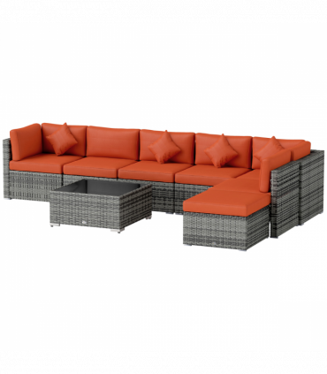 Outsunny 8 Pieces Patio Rattan Sofa Set Outdoor Garden Furniture Set Orange