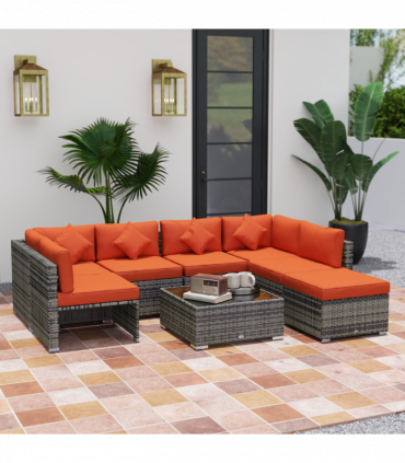 Outsunny 8 Pieces Patio Rattan Sofa Set Outdoor Garden Furniture Set Orange