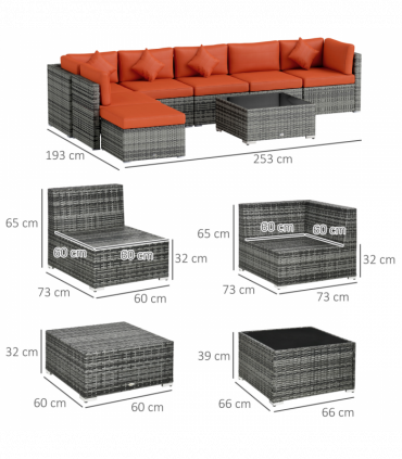 Outsunny 8 Pieces Patio Rattan Sofa Set Outdoor Garden Furniture Set Orange