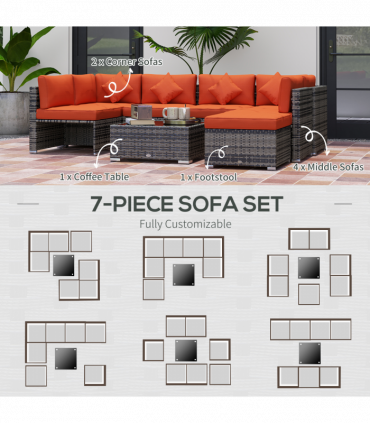 Outsunny 8 Pieces Patio Rattan Sofa Set Outdoor Garden Furniture Set Orange
