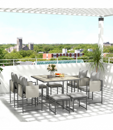 Outsunny 8 Seater Garden Dining Set, Cube Garden Furniture with Cushions