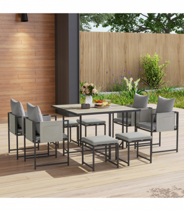 Outsunny 8 Seater Garden Dining Set, Cube Garden Furniture with Cushions