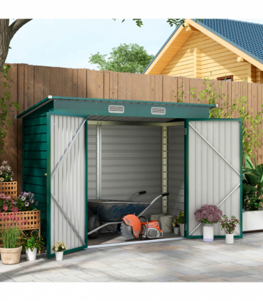 Outsunny 8 x 4FT Metal Garden Storage Shed with Double Doors and 2 Vents, Green
