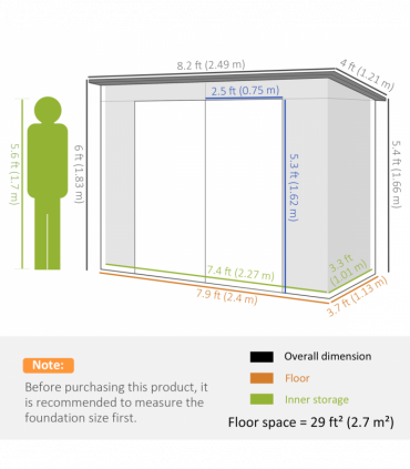 Outsunny 8 x 4FT Metal Garden Storage Shed with Double Doors and 2 Vents, Green