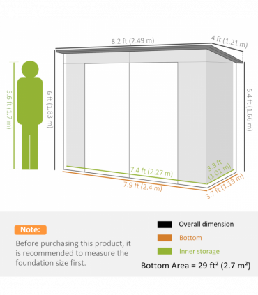 Outsunny 8 x 4FT Metal Garden Storage Shed with Double Doors, Light Grey