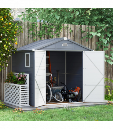 Outsunny 8 x 6ft Garden Shed Storage with Foundation Kit and Vents, Grey