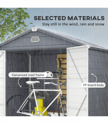Outsunny 8 x 6ft Garden Shed Storage with Foundation Kit and Vents, Grey